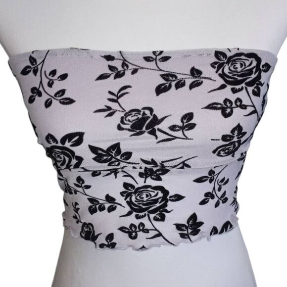 FOREVER 21 LAVENDER & BLACK FLORAL TUBE CROP TOP SZ.XS NWT. - Picture 1 of 6